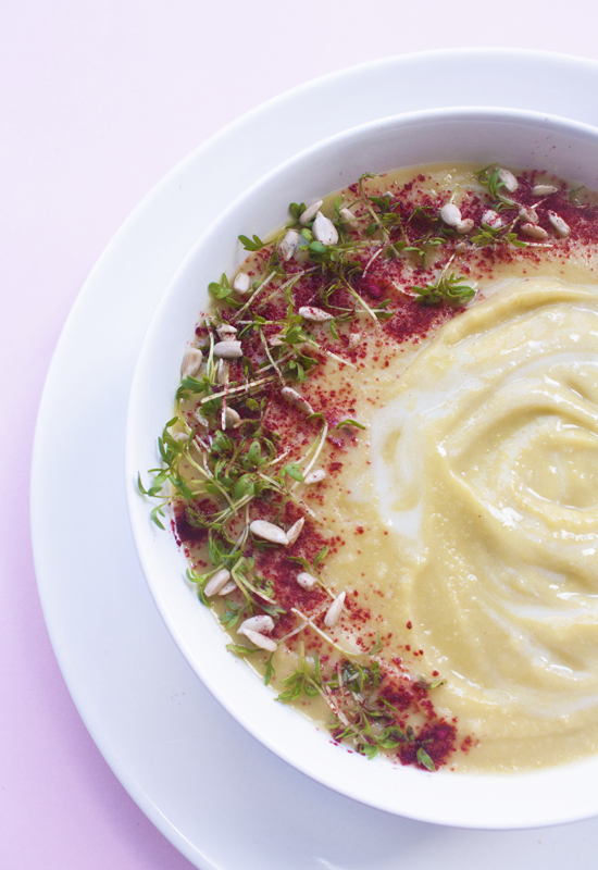 Creamy coconut green pea soup