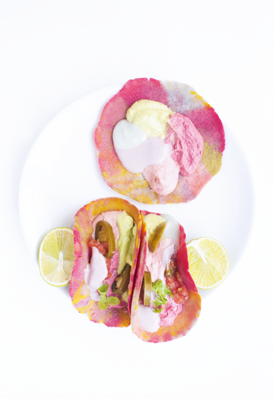 Colorful tacos made with natural food coloring