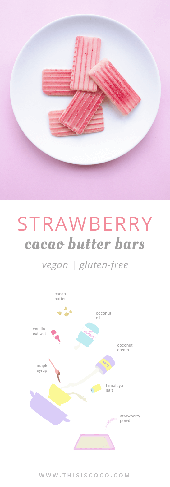 Vegan strawberry cacao butter bars with coconut cream
